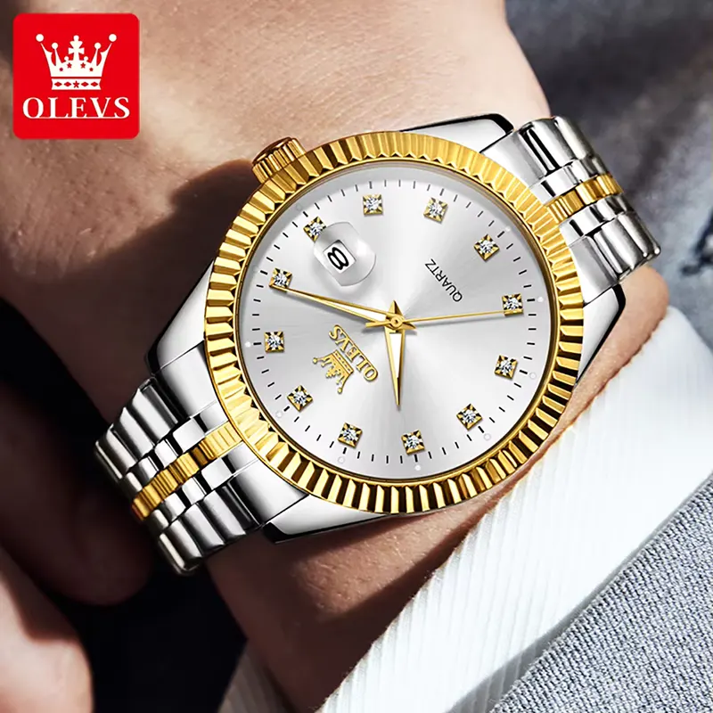 Olevs Luxurious White Dial Two-tone Couple Watch | 5526